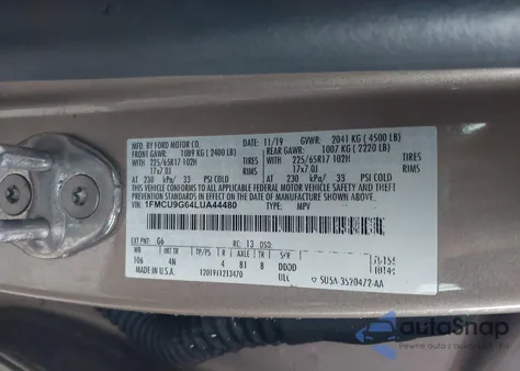 2020 Ford Escape Se from USA, damaged, VIN 1FMCU9G64LUA44480